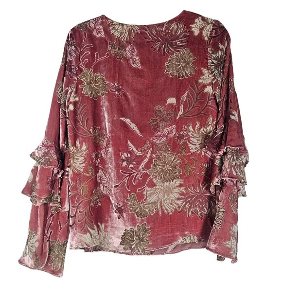 Miss Me Womens Floral Velvet Ruffle Sleeve Top S Cottagecore Boho Whimsygoth - Picture 4 of 12